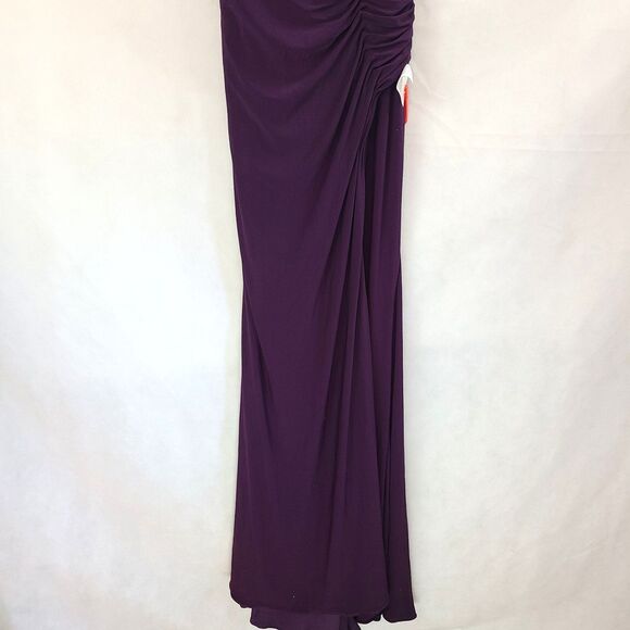 New MAC DUGGAL (4) 26517 Purple (Eggplant) Fold-over Off-the-Shoulder Slit Gown - Picture 4 of 16